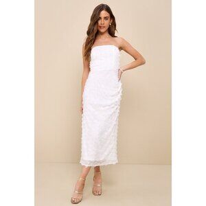 NWT Lulus Dreamy Girl White 3d Floral Applique Strapless Midi Dress - Size XL